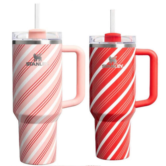 🎄Set of 2 - Candy Cane Twist Strawberry Twist - Stanley 40oz Tumbler 🔥
